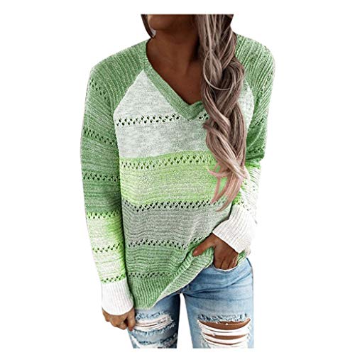 Damen Sweater Pullover V-Ausschnitt Pulli Patchwork Sweatshirt Lange Ärmel Blouson Angenehm Strickpullover Casual Langarmshirt übergangs Bluse Herbstmode Pulloverjacke von Blingko
