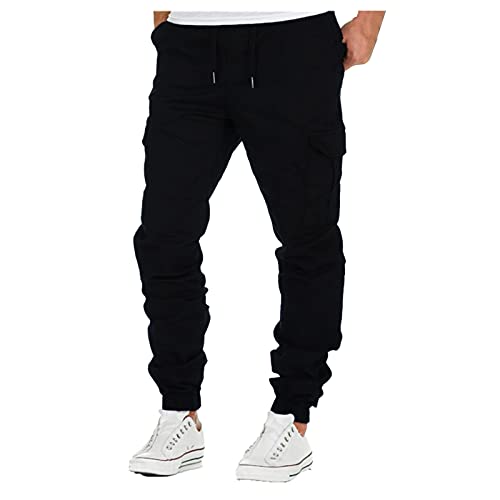 Jogginghose Herren Baumwolle Leinenhose Bequeme Freizeithose Hose Lang mit Kordelzug Seitetasche Strandhose Baumwollhose mit Kordel-Gürtel für Männer Cargohose Herren Stretch Regular Fit Chino Hose von Blingko