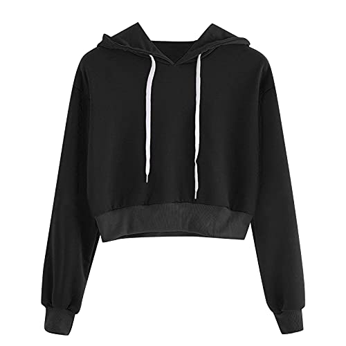 Kapuzenpullover Damen Kurz Sweatjacke Cropped Kapuzenjacke Hoodie Pullover Bauchfrei Sweatshirt mit Kapuze Jacke Kordelzug Oberteil Bluse Tops Streetwear Langarmshirt Halloween Geschenk Langarmbluse von Blingko
