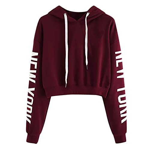 Kapuzenpullover Damen Kurz Sweatjacke Cropped Kapuzenjacke Hoodie Pullover Bauchfrei Sweatshirt mit Kapuze Jacke Kordelzug Oberteil Bluse Tops Streetwear Langarmshirt Langarmbluse von Blingko