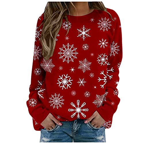 Norweger Pullover Damen Langarm Rundhals Shirt Herbst Winter Langarm Pullis Lockerer Passt Streetwear Oversized Winterpullover Festival Outfit Damen Weihnachtspullover von Blingko