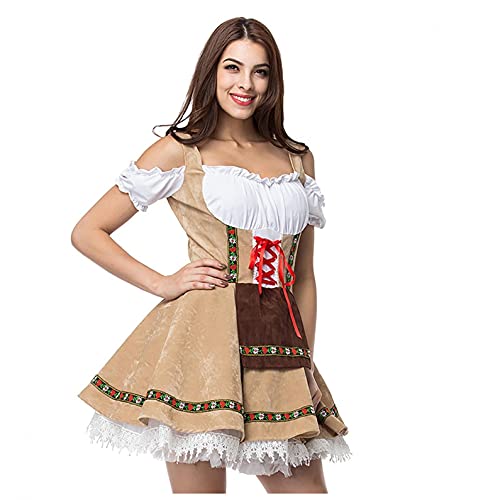 Sexy Rock Damen Dienstmädchen-Outfit, Oktoberfest Kleid Body Sculpting Bühnenkostüm Kostüm Mädchen Kleider Body Shaper Herbst Pocket Oberteil Tops Große Größe Kleid von Blingko