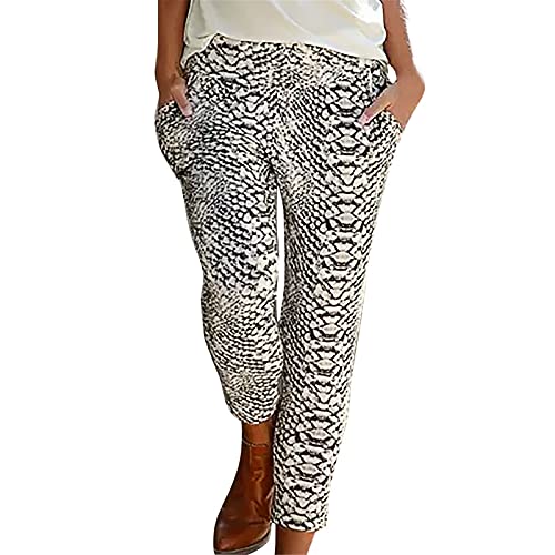 Blingko Damen Leicht Strand Haremshose Aladin Blume Drucken Pumphose Oversize Baggy Blumenmuster Boho Lange Hose Stoffhose Ballonhose Pluderhose Gedruckten Yogahose, XXL, weiss von Blingko