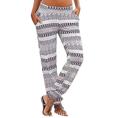 Blingko Damen Leicht Strand Haremshose Aladin Blume Drucken Pumphose Oversize Baggy Blumenmuster Boho Lange Hose Stoffhose Ballonhose Pluderhose Gedruckten Yogahose, mehrfarbig von Blingko