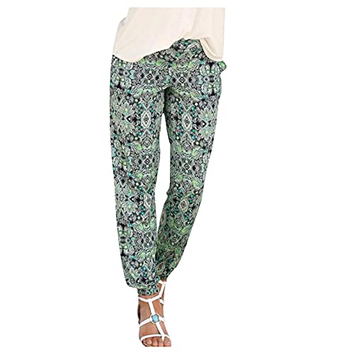 Sommerhose Damen Leicht Strand Haremshose Aladin Blume Drucken Pumphose Oversize Baggy Blumenmuster Boho Lange Baggy Hose Leicht Stoffhose Ballonhose Pluderhose Gedruckten Yogahose von Blingko