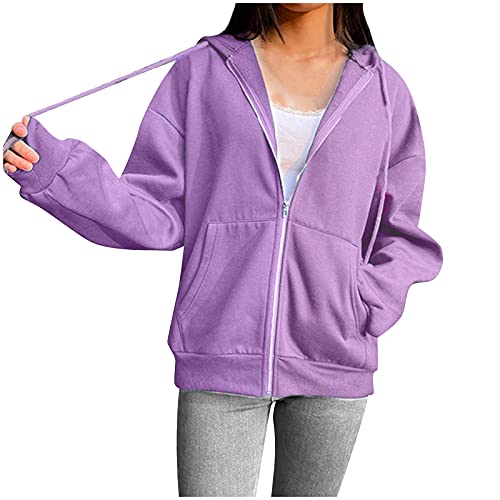 Sweatjacke Damen Übergroßes Kapuzen Hoodie Full Zip Hoodie Y2k Ästhetischer Oversized Sweatshirt E Girl 90s Baggy Langarm Jacke Mantel Streetwear-Jacke Herbst Winter Outwear von Blingko