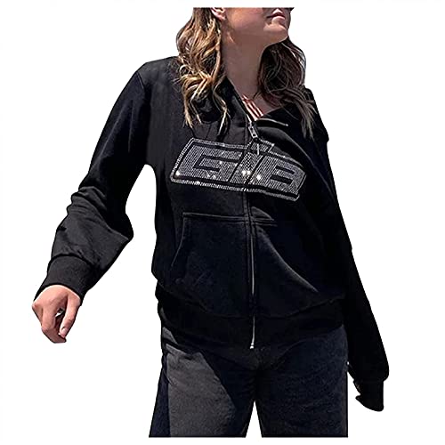 Sweatjacke Damen Übergroßes Kapuzen Hoodie Full Zip Hoodie Y2k Ästhetischer Oversized Sweatshirt E Girl 90s Baggy Langarm Jacke Mantel Streetwear-Jacke Herbst Winter Outwear von Blingko