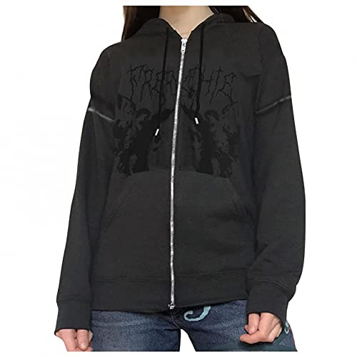 Sweatjacke Damen Übergroßes Kapuzen Hoodie Full Zip Hoodie Y2k Ästhetischer Oversized Sweatshirt E Girl 90s Baggy Langarm Jacke Mantel Streetwear-Jacke Herbst Winter Outwear von Blingko