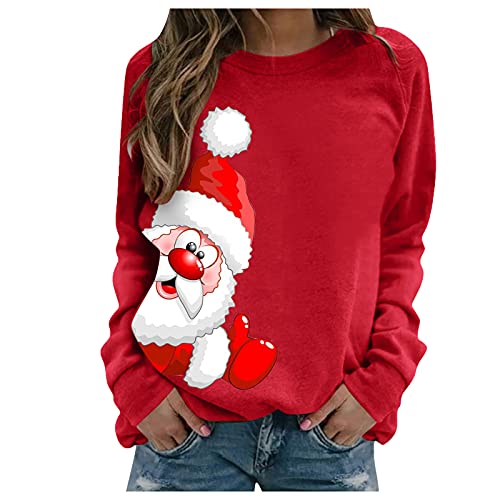 Weihnachtspulli Damen Sweatshirt Weihnachtsmann Druck Weihnachtspullover Rundhals Pullover Christmas Lustig Langarmshirt Weihnachten Motiv Pulli Teenager Mädchen Streetwear von Blingko