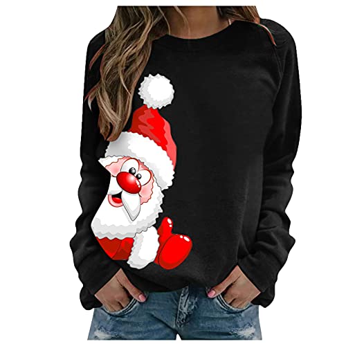 Weihnachtspulli Damen Sweatshirt Weihnachtsmann Druck Weihnachtspullover Rundhals Pullover Christmas Lustig Langarmshirt Weihnachten Motiv Pulli Teenager Mädchen Streetwear von Blingko