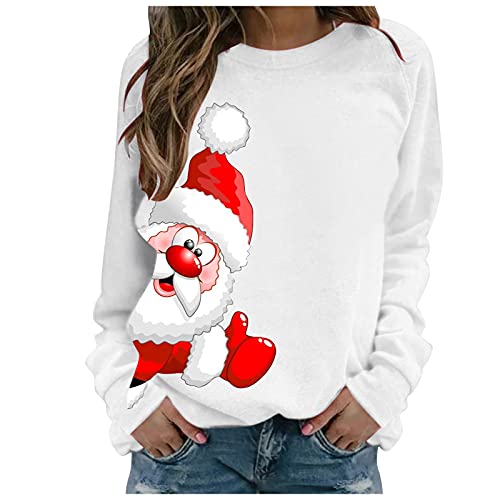 Weihnachtspulli Damen Sweatshirt Weihnachtsmann Druck Weihnachtspullover Rundhals Pullover Christmas Lustig Langarmshirt Weihnachten Motiv Pulli Teenager Mädchen Streetwear von Blingko