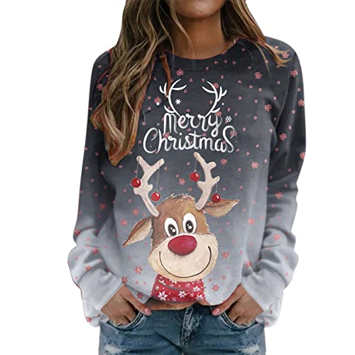 Weihnachtspulli Damen Sweatshirt Weihnachtsmann Druck Weihnachtspullover Rundhals Pullover Christmas Lustig Langarmshirt Weihnachten Motiv Pulli Teenager Mädchen Streetwear von Blingko