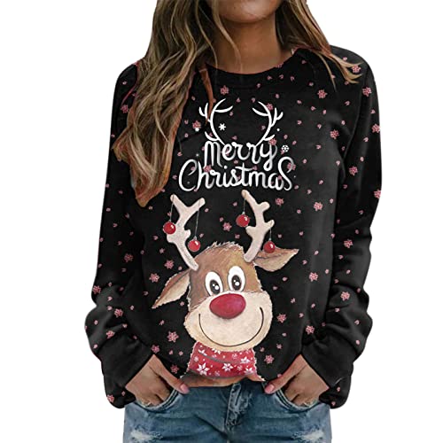 Weihnachtspulli Damen Sweatshirt Weihnachtsmann Druck Weihnachtspullover Rundhals Pullover Christmas Lustig Langarmshirt Weihnachten Motiv Pulli Teenager Mädchen Streetwear von Blingko