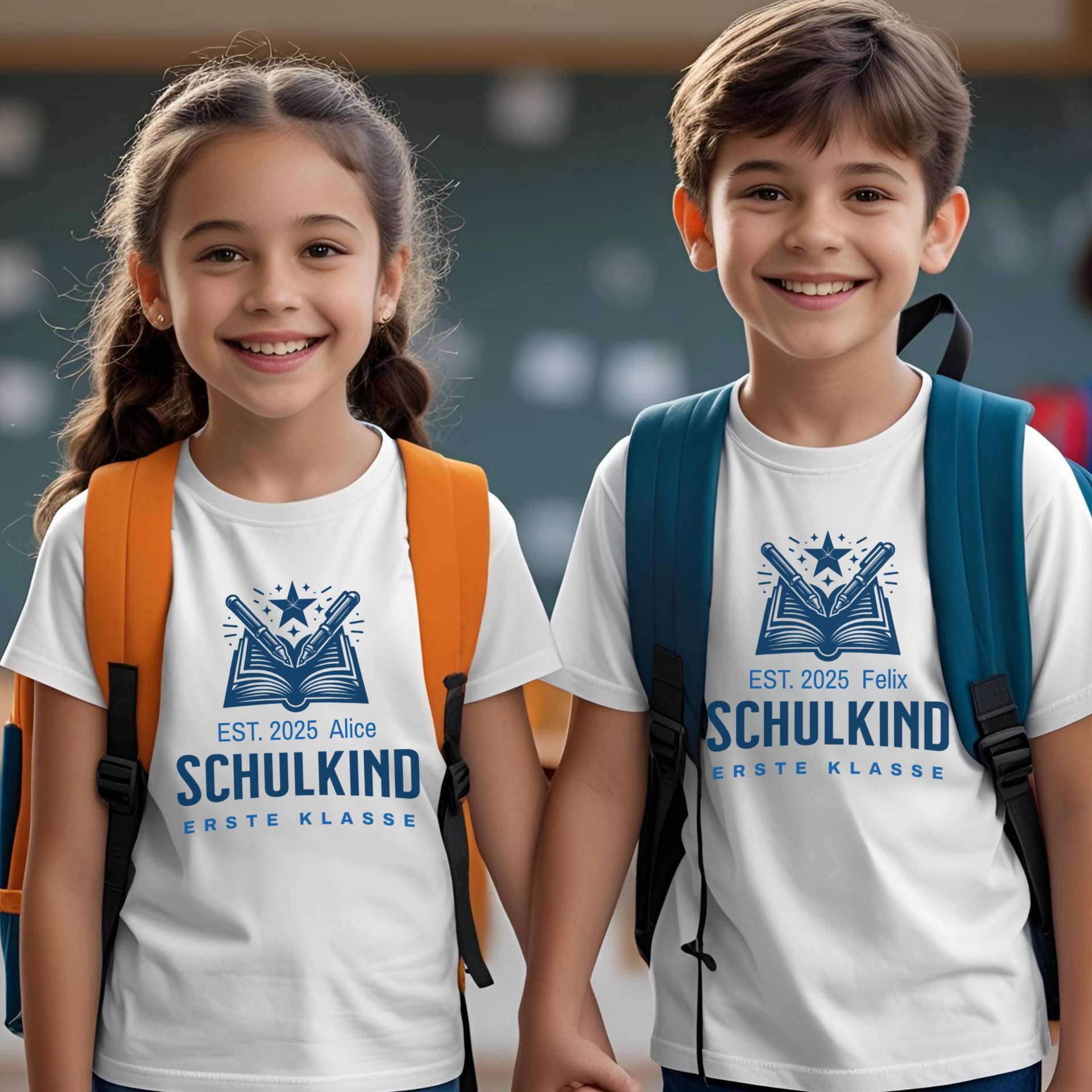 Schulkind T-Shirt 2025 Mit Buch & Stift, Einschulung Geschenk Für Jungen Und Mädchen, Personalisiert Name Stern-Motiv Schulkind T-Shirt 2025 Mit Buch & Stift, Einschulung Geschenk Für Jungen Und Mädchen, Personalisiert Name Stern-Motiv von BlingweltStudio