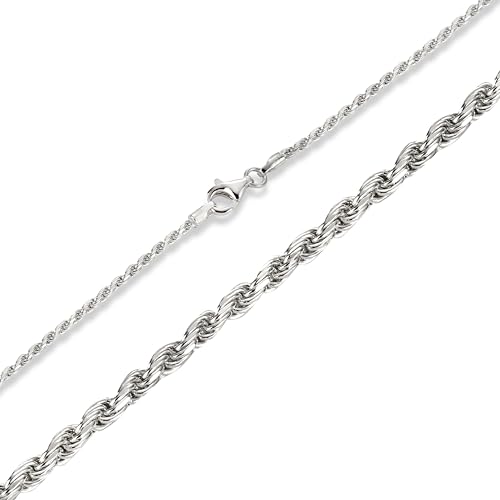 BlinqBlinq Kordelkette Echtsilber 2mm 925 Sterling Silber Rope Chain 45cm 50cm 55cm 60cm Schmuck Silberkette Herren Halskette oder Damen Halskette (50) von BlinqBlinq