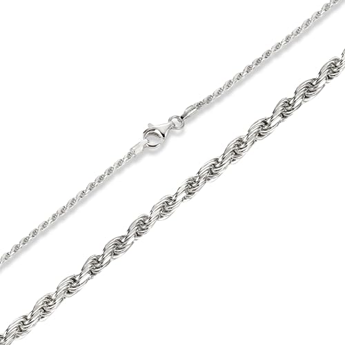 BlinqBlinq Kordelkette Echtsilber 2mm 925 Sterling Silber Rope Chain 45cm 50cm 55cm 60cm Schmuck Silberkette Herren Halskette oder Damen Halskette (60) von BlinqBlinq