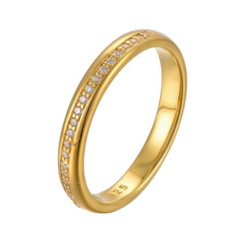 Eleganter 925 Silber Ring 18K vergoldet mit Zirkonia Steinen in Geschenk Box - Größen 50, 52, 54, 56, 58, 60 - Damen Ring Gold Wasserfest - Goldschmuck Sterling Silber - Bath (52) von BlinqBlinq