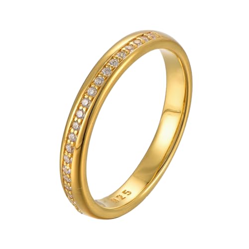 Eleganter 925 Silber Ring 18K vergoldet mit Zirkonia Steinen in Geschenk Box - Größen 50, 52, 54, 56, 58, 60 - Damen Ring Gold Wasserfest - Goldschmuck Sterling Silber - Bath (54) von BlinqBlinq