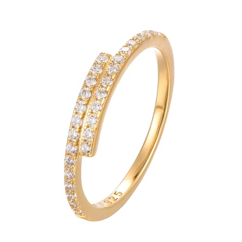 Eleganter 925 Silber Ring 18K vergoldet mit Zirkonia Steinen in Geschenk Box - Größen 50, 52, 54, 56, 58, 60 - Damen Ring Gold Wasserfest - Goldschmuck Sterling Silber - Porto (52) von BlinqBlinq