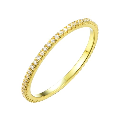 Eleganter 925 Silber Ring 18K vergoldet mit Zirkonia Steinen in Geschenk Box Größen 50 52 54 56 58 60 Damen Vorsteck Ring Gold Wasserfest Goldschmuck Sterling Silber Oslo 50 von BlinqBlinq