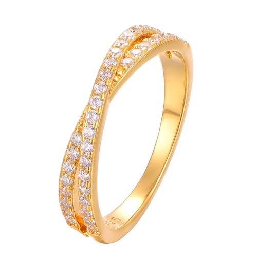 Eleganter 925 Silber Ring 18K vergoldet mit Zirkonia Steinen in Geschenk Box Größen 50 52 54 56 58 60 Unendlichkeitsring Damen Ring Gold Wasserfest Goldschmuck Sterling Silber - Bari (56) von BlinqBlinq
