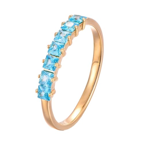 Eleganter 925 Silber Ring 18K vergoldet mit blauen Zirkonia Steinen in Geschenk Box Größen 50 52 54 56 58 60 Damen Ring Gold Wasserfest Goldschmuck Sterling Silber Sintra 54 von BlinqBlinq