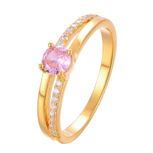 Eleganter 925 Silber Ring 18K vergoldet mit rosa Zirkonia Stein in Geschenk Box - Größen 50, 52, 54, 56, 58, 60 - Damen Ring Gold Wasserfest - Goldschmuck Sterling Silber - Tartu (58) von BlinqBlinq