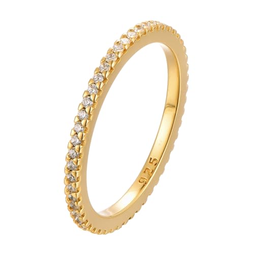 Eleganter 925 Silber Vorsteckring 18K vergoldet mit Zirkonia Steinen in Geschenk Box Größen 50 52 54 56 58 60 Damen Ring Gold Wasserfest Goldschmuck Sterling Silber Sevilla 58 von BlinqBlinq