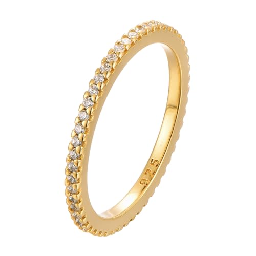 Eleganter 925 Silber Vorsteckring 18K vergoldet mit Zirkonia Steinen in Geschenk Box Größen 50 52 54 56 58 60 Damen Ring Gold Wasserfest - Goldschmuck Sterling Silber - Sevilla (54) von BlinqBlinq