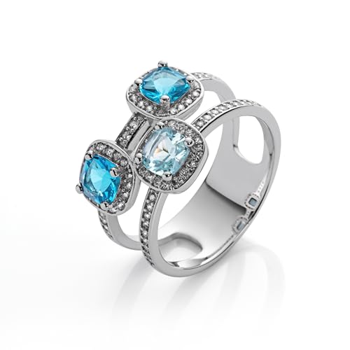 Eleganter Damen Ring aus 925 Sterling Silber mit blauen Zirkonia Steinen (Diamant Optik) in edler Geschenkbox - Pisa (54) von BlinqBlinq