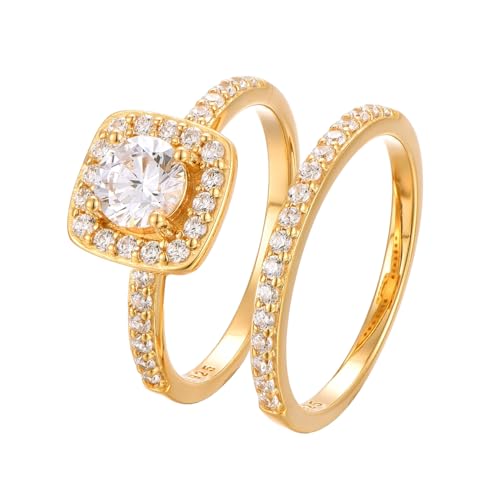 BlinqBlinq Elegantes 925 Silber Ring Set 18K vergoldet Zirkonia Steinen GeschenkBox Größen 50 52 54 56 58 60 Zwei Goldringe Damen Ring 925 Gold Wasserfest Goldschmuck Sofia 54 von BlinqBlinq