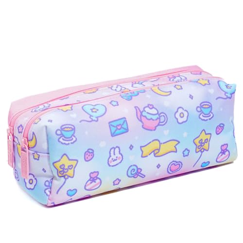 Blippo® Niedliches Federmäppchen für Mädchen, Kawaii-Federmäppchen für Kinder, großes Federmäppchen mit zwei Fächern, rosa Federmäppchen für Mädchen, Schulsachen von Blippo