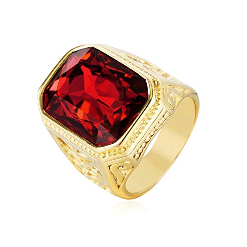 Blisfille Goldring Herren Ring Herren Quadratische Zirkon Vintage Muster Siegelring Gold Ring Gr. 65 (20.7) 23mm Breit 25G Rot Gothic Ring von Blisfille