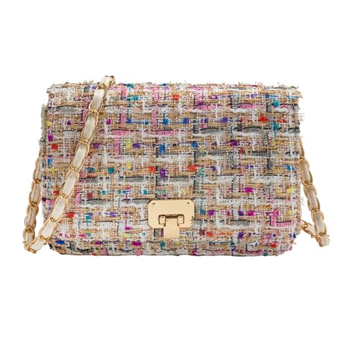 Blisfulady Damen Tweed Schultertasche Handtasche Gesteppte Quadratische Umhängetasche Kette Crossbody Tasche Abend Clutch Tote Bag, Chroma von Blisfulady