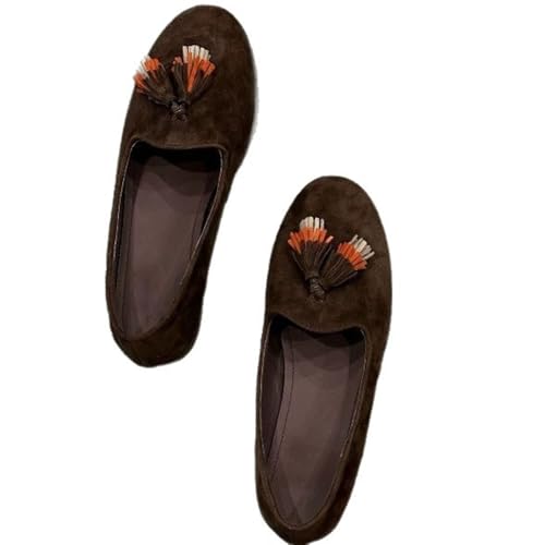 Blissbuilt Damen-Loafer aus Wildleder,modische Slip-On-Loafer,Flache Retro-Loafer mit runder Spitze und Quaste für Arbeit,Spazierengehen,Freizeit und Schule,EU-Größe 35–40 von Blissbuilt