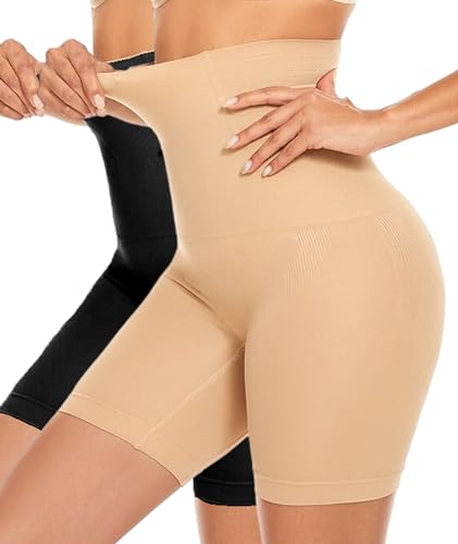 Blitshape Bauchweg Unterhose Damen Shapewear Miederhose mit Bein Shaping Hose Slip Miederslips Stark Formend Unterbauch Po Push Up Fajas Colombianas Beige 3XL von Blitshape