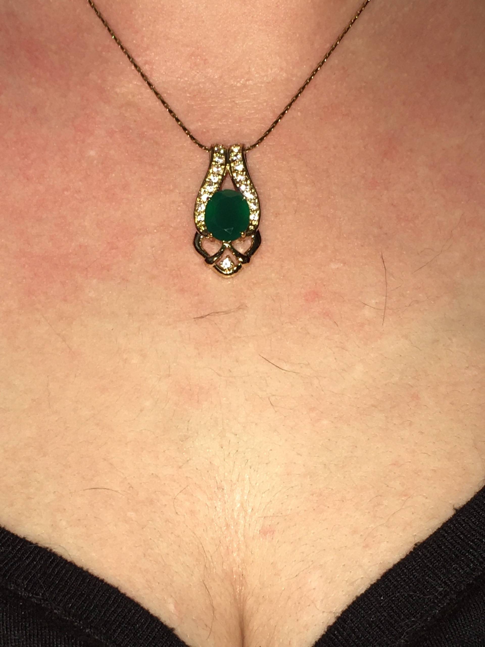 Wunderschöne Echte Diamant-Halskette Facettierter Grüner Achat 18K Gold Über Sterlingsilber Mit Kette Wunderschöne Echte Diamant-Halskette Facettierter Grüner Achat 18K Gold Über Sterlingsilber Mit Kette von BlitzAndPieces