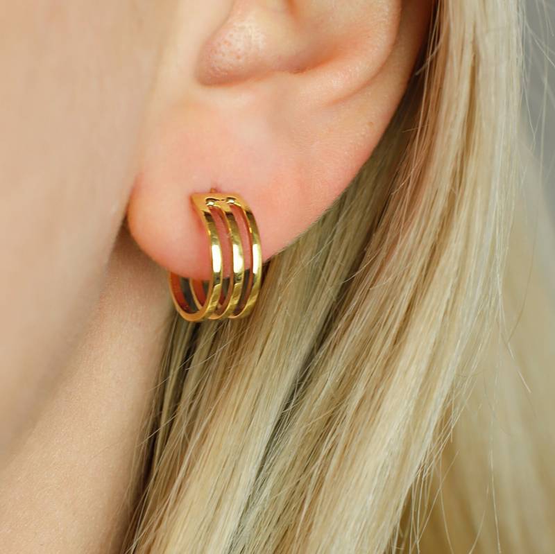 24K Gold Vermeil Dreifache Creolen | 4 Mikron Über Massivem 925 Sterlingsilber Hoop Huggies Ohrringe Für Frauen von BlitzFab