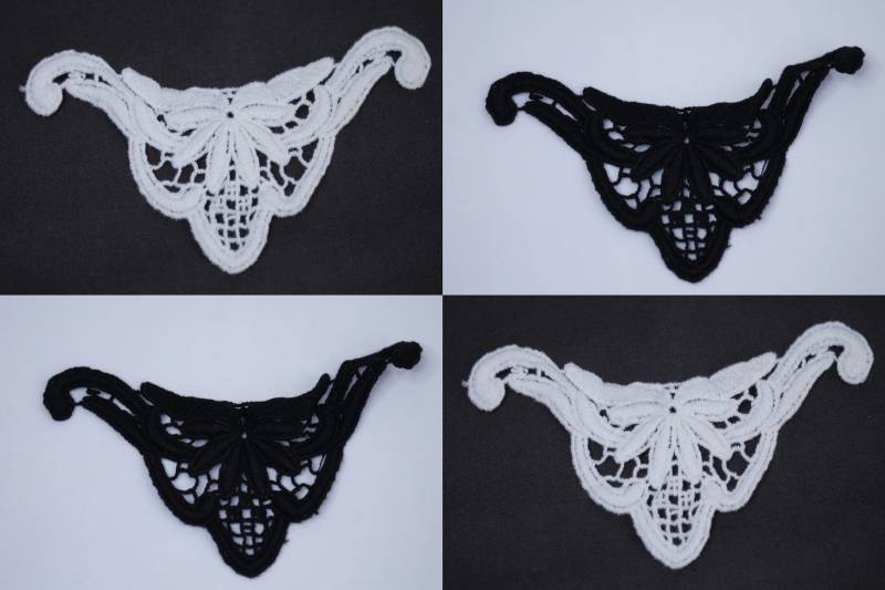 Gestickte Applikation Aus Wollfaser - Verzierung, Spitzeneinsatz 14x8 cm Schwarz Oder Weiß von BlitzIdee24