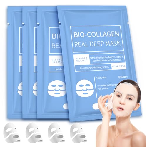 4 Stück Bio Collagen Real Deep Mask, Overnight Hydrogel Mask Beruhigend, Feuchtigkeitsspendend, Nahrhaft Kollagen Maske Gesicht für Frauen, Anti-Falten Lifting Bio Collagen Maske 4 Stück Bio Collagen Real Deep Mask, Overnight Hydrogel Mask Beruhigend, Feuchtigkeitsspendend, Nahrhaft Kollagen Maske Gesicht für Frauen, Anti-Falten Lifting Bio Collagen Maske von Bliuozr