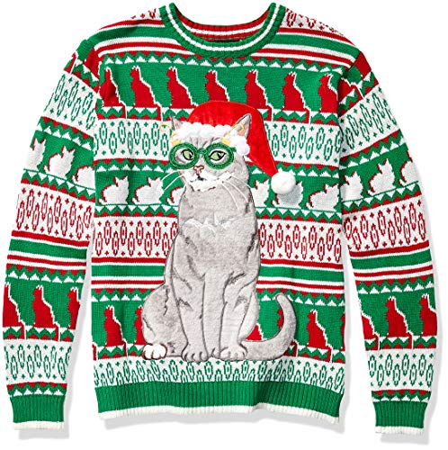 Blizzard Bay Herren Ornament Glasses Cat Pullover, grün/weiß, Groß von Blizzard Bay