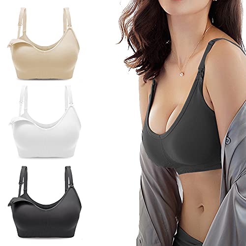 Bllatta Damen Still-BH Schwangerschaft Still BHS ohne Bügel Nahtlose(3 Stück), Black+grey+beige, L/XL(=XL) von Bllatta