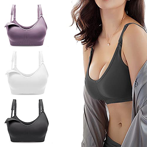 Bllatta Damen Still-BH Schwangerschaft Still BHS ohne Bügel Nahtlose(3 Stück), Black+purple+pink, L/XL(=XL) von Bllatta