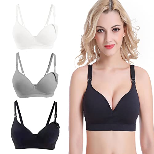 Bllatta Stillen BH Schwangerschaft Damen Still BHS ohne Bügel Nahtlose Still-BHS Umstandsmode Unterwäsche, Black+grey+white, M/L(=L) von Bllatta