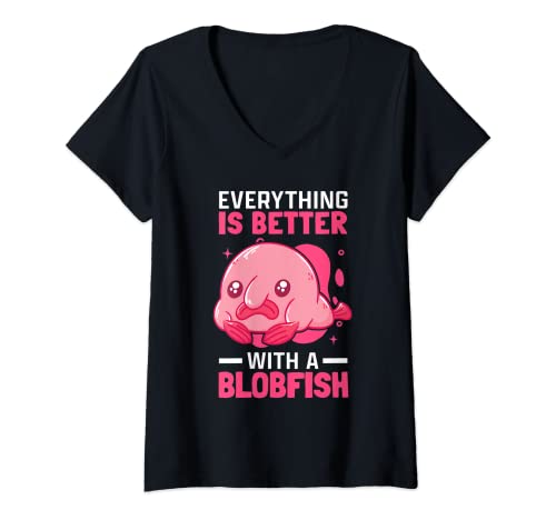 Damen Alles ist besser mit Blobfisch Meme hässlischer Blobfisch T-Shirt mit V-Ausschnitt Damen Alles ist besser mit Blobfisch Meme hässlischer Blobfisch T-Shirt mit V-Ausschnitt von Blobfisch Meme hässlichster Fisch