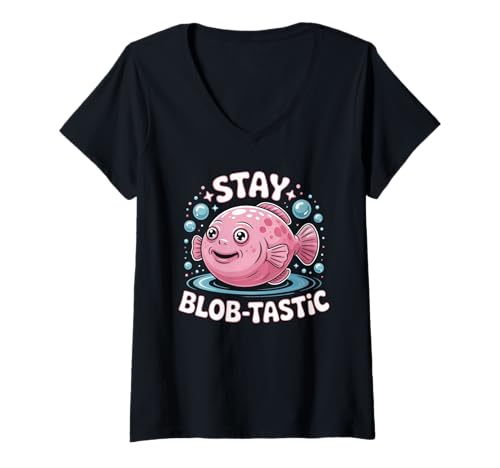 Damen Staying Blob-tastisches süßes Blobfisch-Wortspiel T-Shirt mit V-Ausschnitt Damen Staying Blob-tastisches süßes Blobfisch-Wortspiel T-Shirt mit V-Ausschnitt von Blobtastic Quirky Humor Cartoon Fish