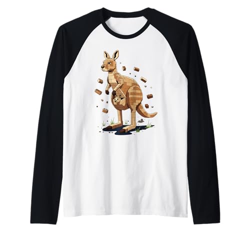 Kangaroo Built from Bricks with a Baby in Pouch Raglan von Block Brick Animals Geometric Designs Co.