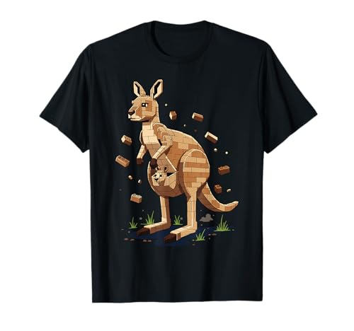 Kangaroo Built from Bricks with a Baby in Pouch T-Shirt von Block Brick Animals Geometric Designs Co.