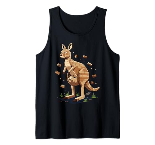 Kangaroo Built from Bricks with a Baby in Pouch Tank Top von Block Brick Animals Geometric Designs Co.