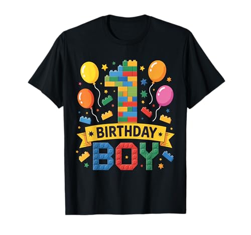 Birthday Boy Builder Bro I'm 1 Year Old Building Blocks T-Shirt von Block Building Birthday Boy